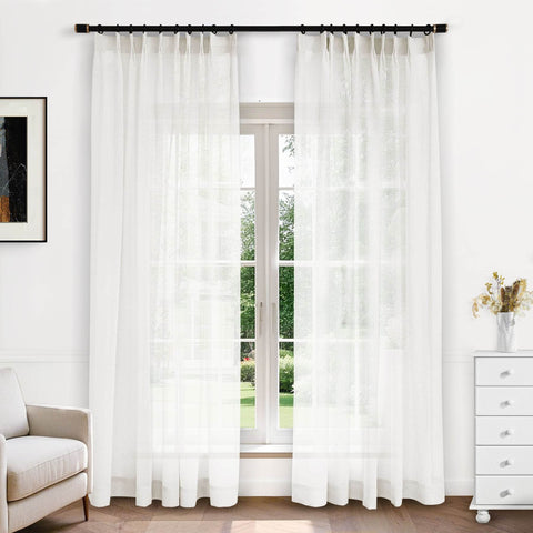 B11 Sheer Vertical Stripe Linen Blend Light Filtering Curtain Pinch Pleat - Cololeaf