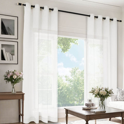 B11 Sheer Vertical Stripe Linen Blend Light Filtering Curtain Grommet - Cololeaf