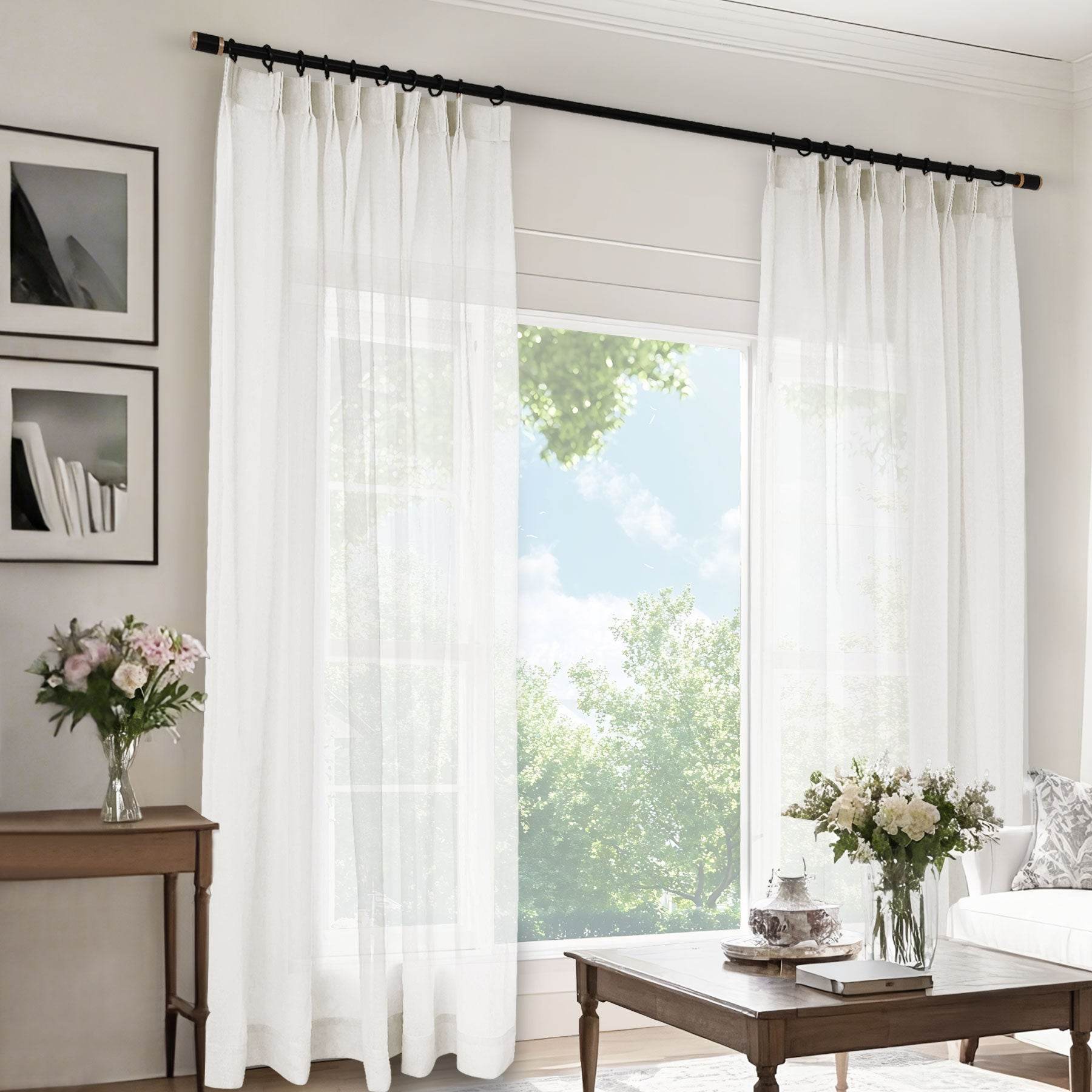 B11 Sheer Vertical Stripe Linen Blend Light Filtering Curtain Pinch Pleat - Cololeaf