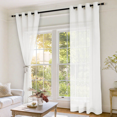 B11 Sheer Vertical Stripe Linen Blend Light Filtering Curtain Grommet - Cololeaf
