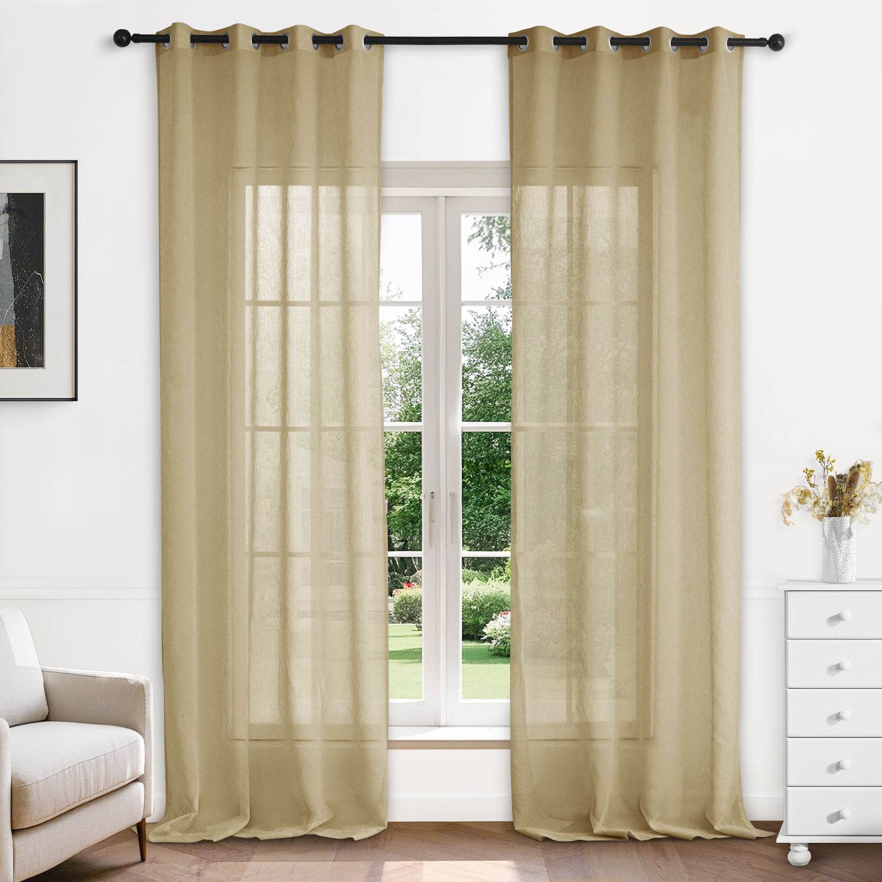 B11 Sheer Vertical Stripe Linen Blend Light Filtering Curtain Grommet - Cololeaf