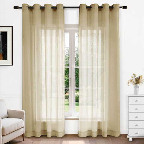 B11 Sheer Vertical Stripe Linen Blend Light Filtering Curtain Grommet - Cololeaf