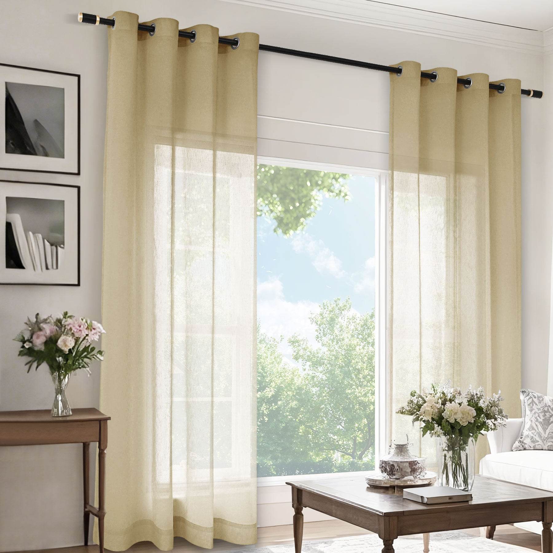B11 Sheer Vertical Stripe Linen Blend Light Filtering Curtain Grommet - Cololeaf