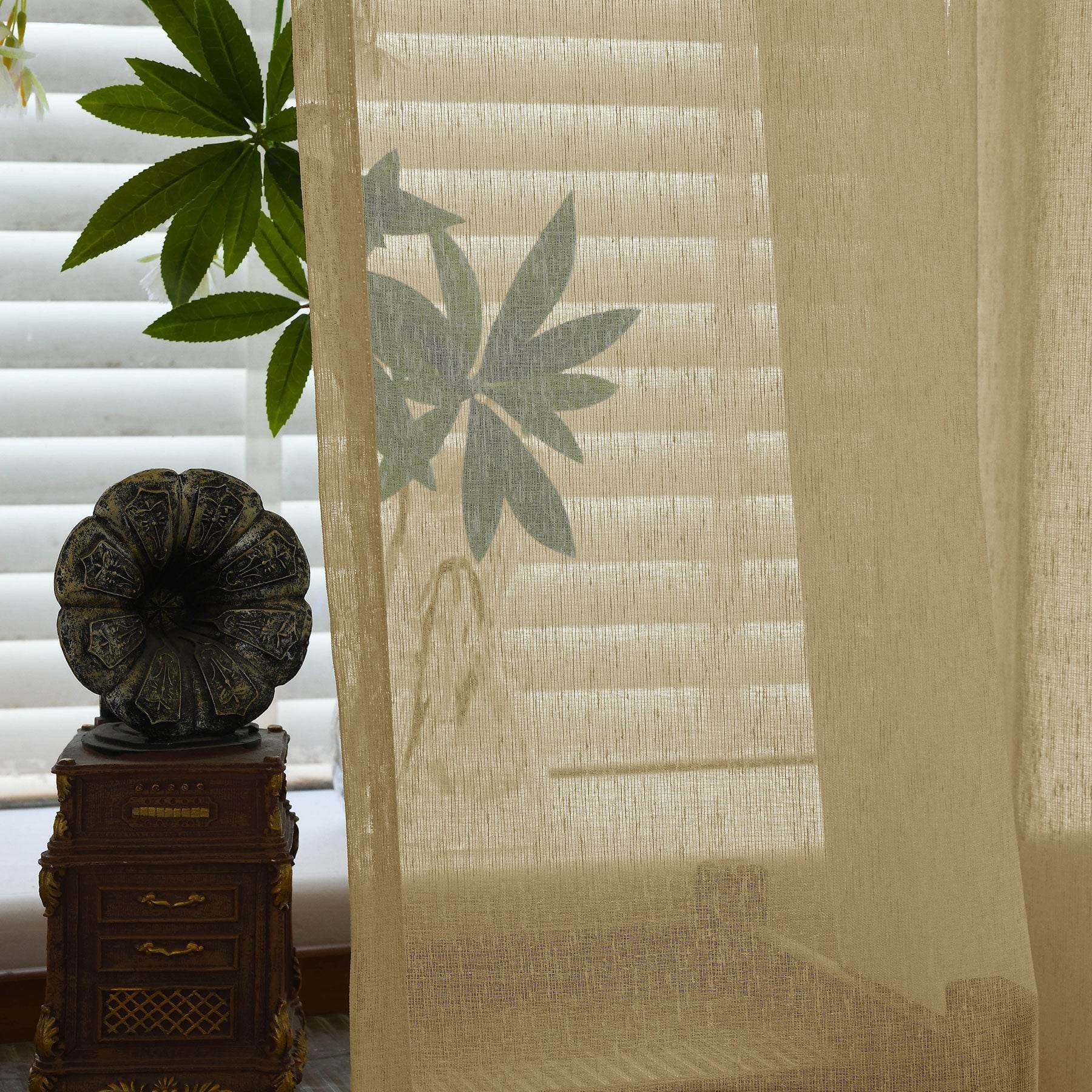 B11 Sheer Vertical Stripe Linen Blend Light Filtering Curtain Grommet - Cololeaf