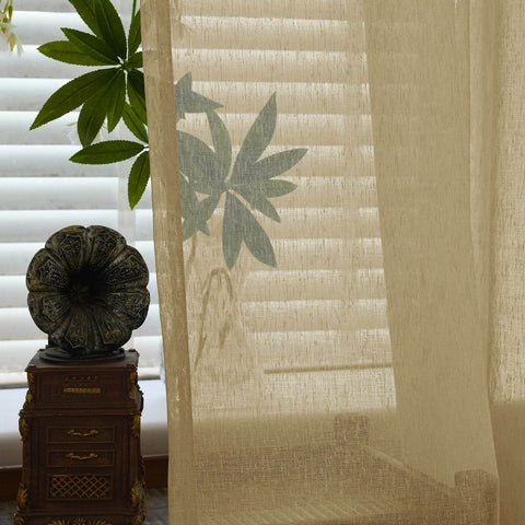 B11 Sheer Vertical Stripe Linen Blend Light Filtering Curtain Grommet - Cololeaf