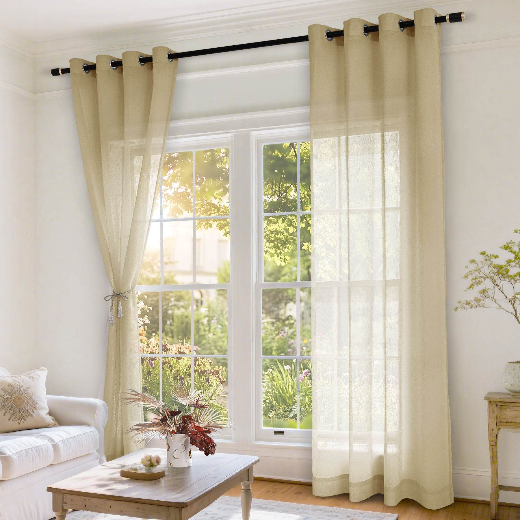 B11 Sheer Vertical Stripe Linen Blend Light Filtering Curtain Grommet - Cololeaf