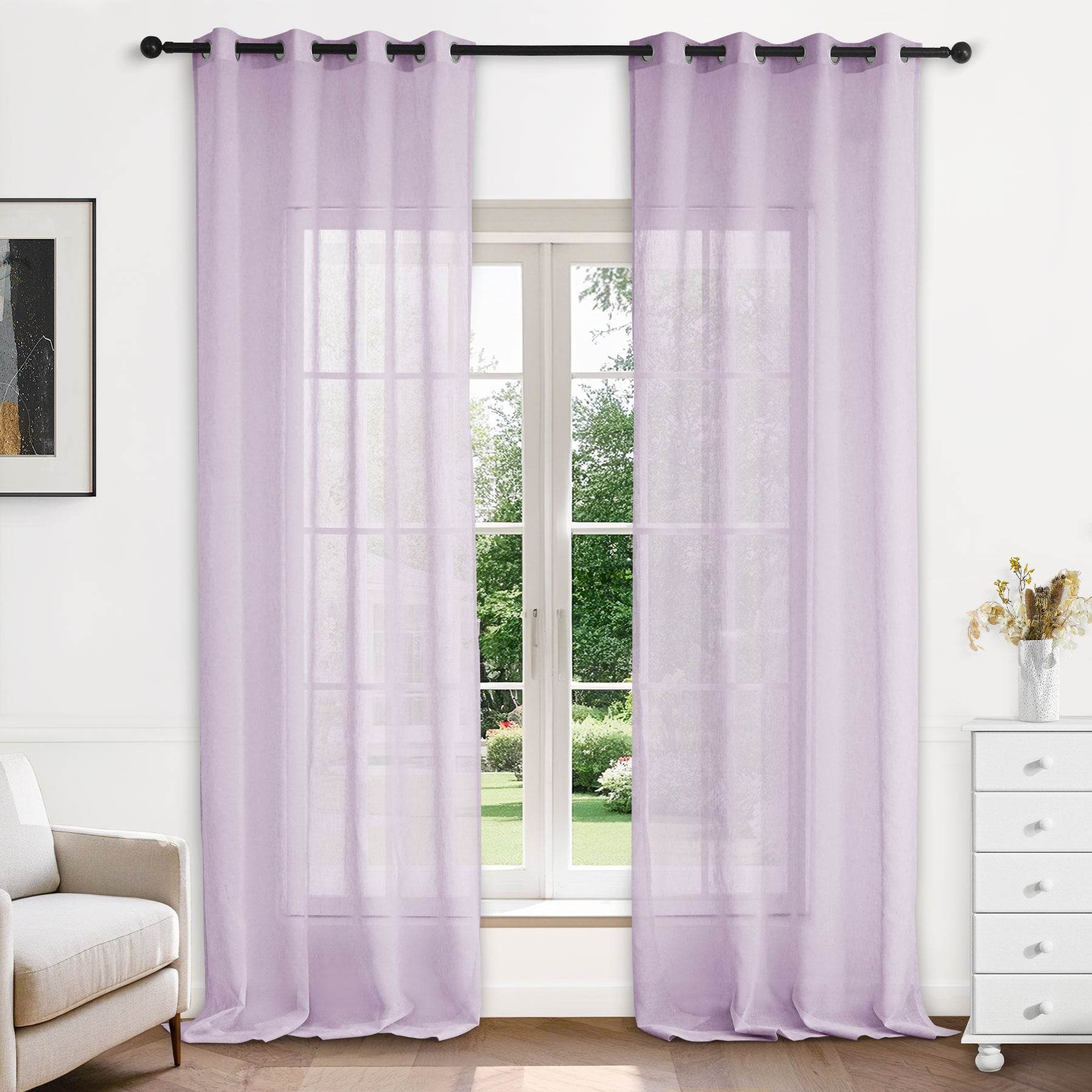B11 Sheer Vertical Stripe Linen Blend Light Filtering Curtain Grommet - Cololeaf