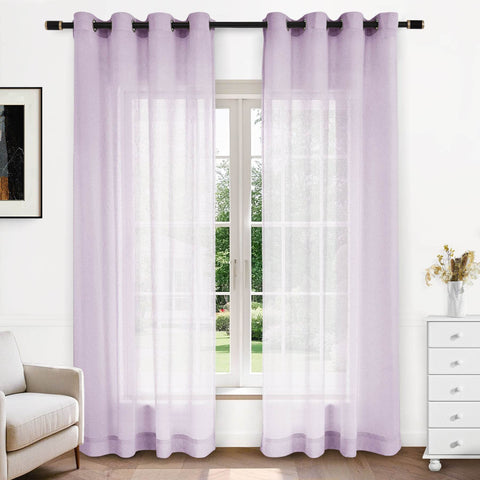 B11 Sheer Vertical Stripe Linen Blend Light Filtering Curtain Grommet - Cololeaf