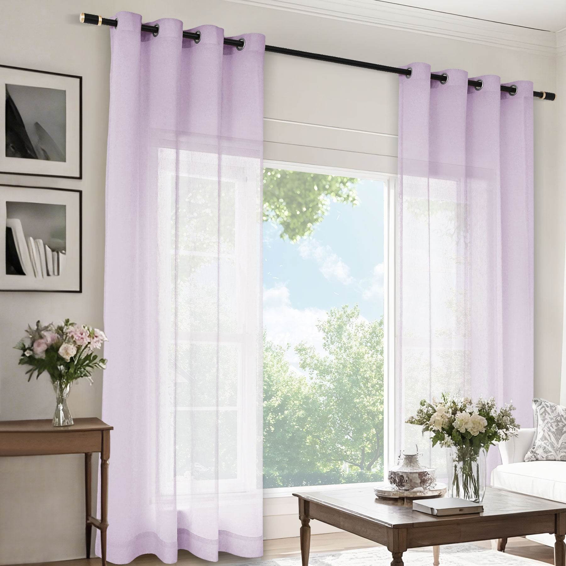 B11 Sheer Vertical Stripe Linen Blend Light Filtering Curtain Grommet - Cololeaf