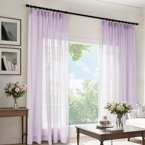B11 Sheer Vertical Stripe Linen Blend Light Filtering Curtain Pinch Pleat - Cololeaf