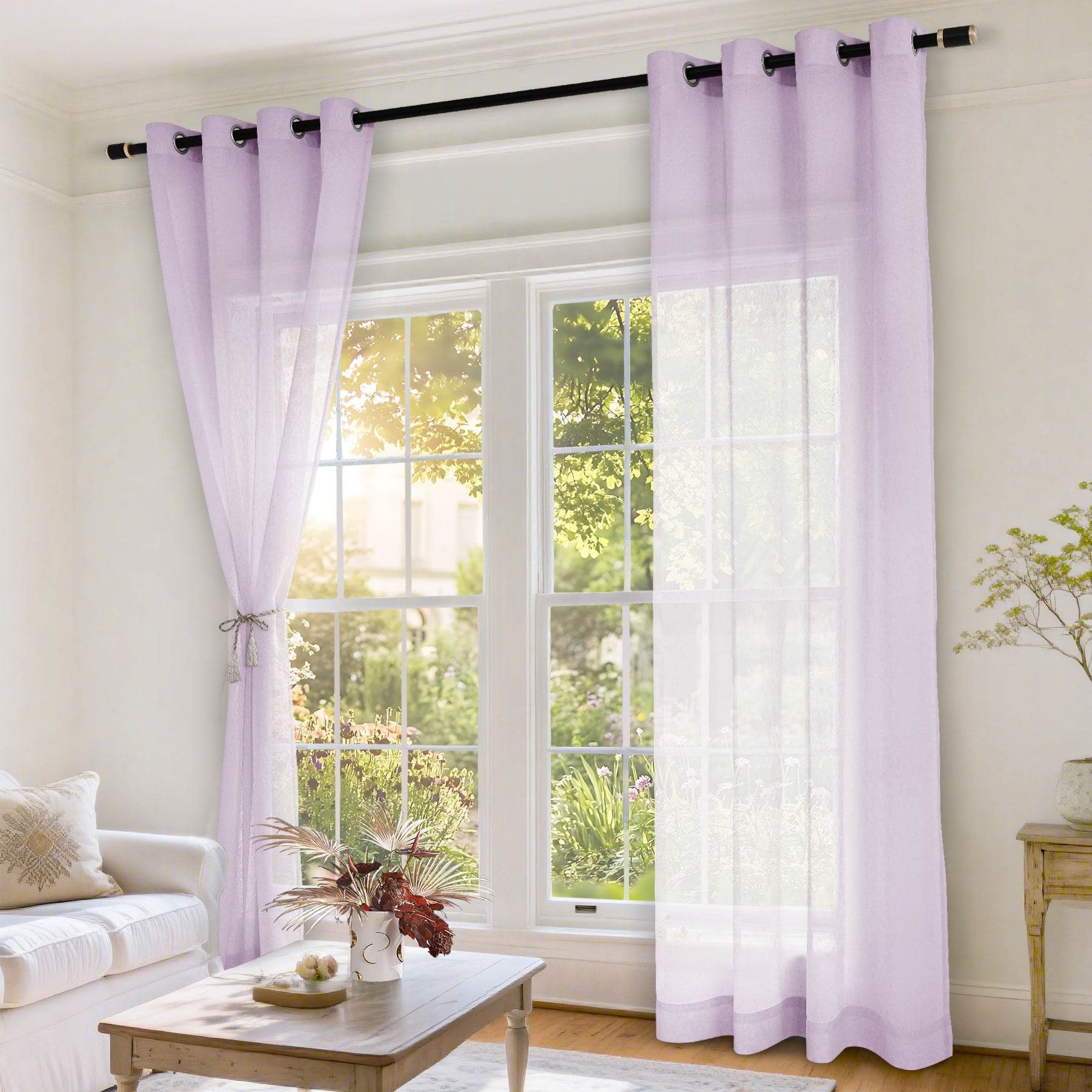 B11 Sheer Vertical Stripe Linen Blend Light Filtering Curtain Grommet - Cololeaf