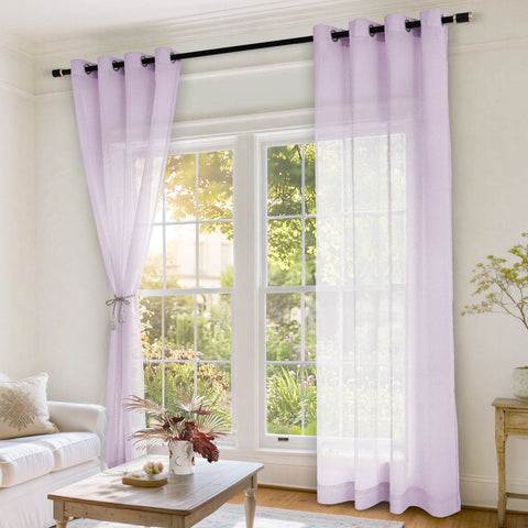 B11 Sheer Vertical Stripe Linen Blend Light Filtering Curtain Grommet - Cololeaf