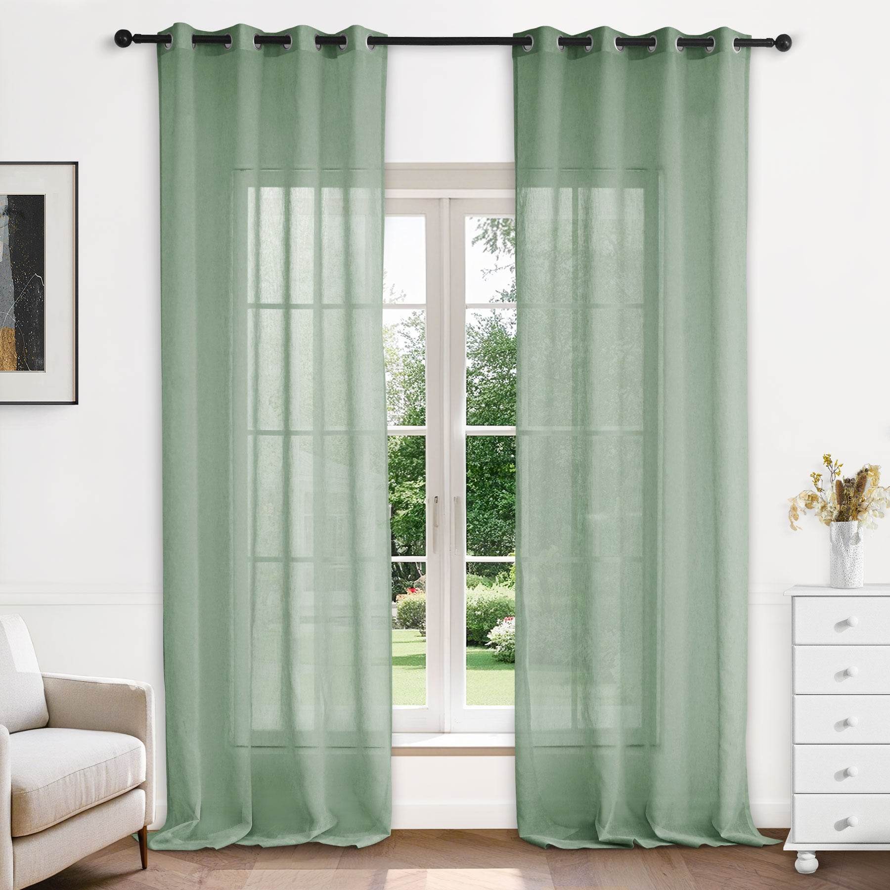 B11 Sheer Vertical Stripe Linen Blend Light Filtering Curtain Grommet - Cololeaf