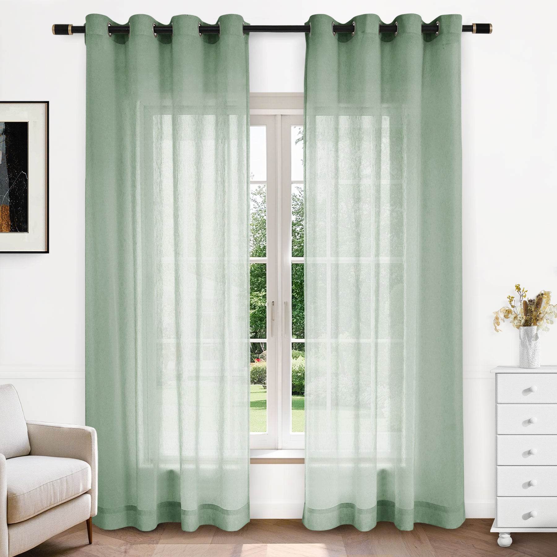 B11 Sheer Vertical Stripe Linen Blend Light Filtering Curtain Grommet - Cololeaf