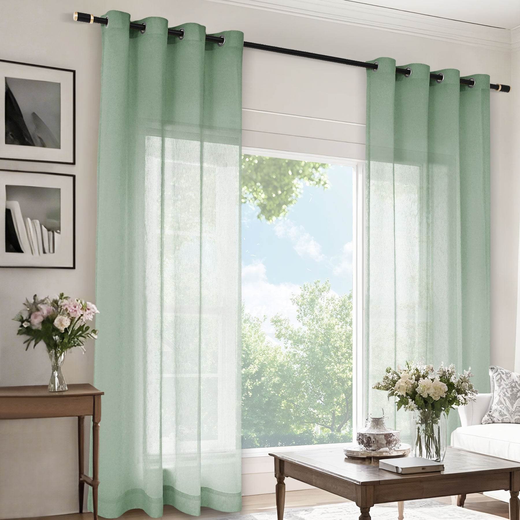 B11 Sheer Vertical Stripe Linen Blend Light Filtering Curtain Grommet - Cololeaf