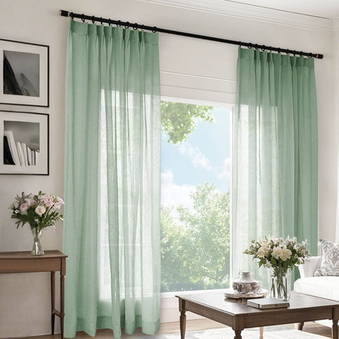 B11 Sheer Vertical Stripe Linen Blend Light Filtering Curtain Pinch Pleat - Cololeaf
