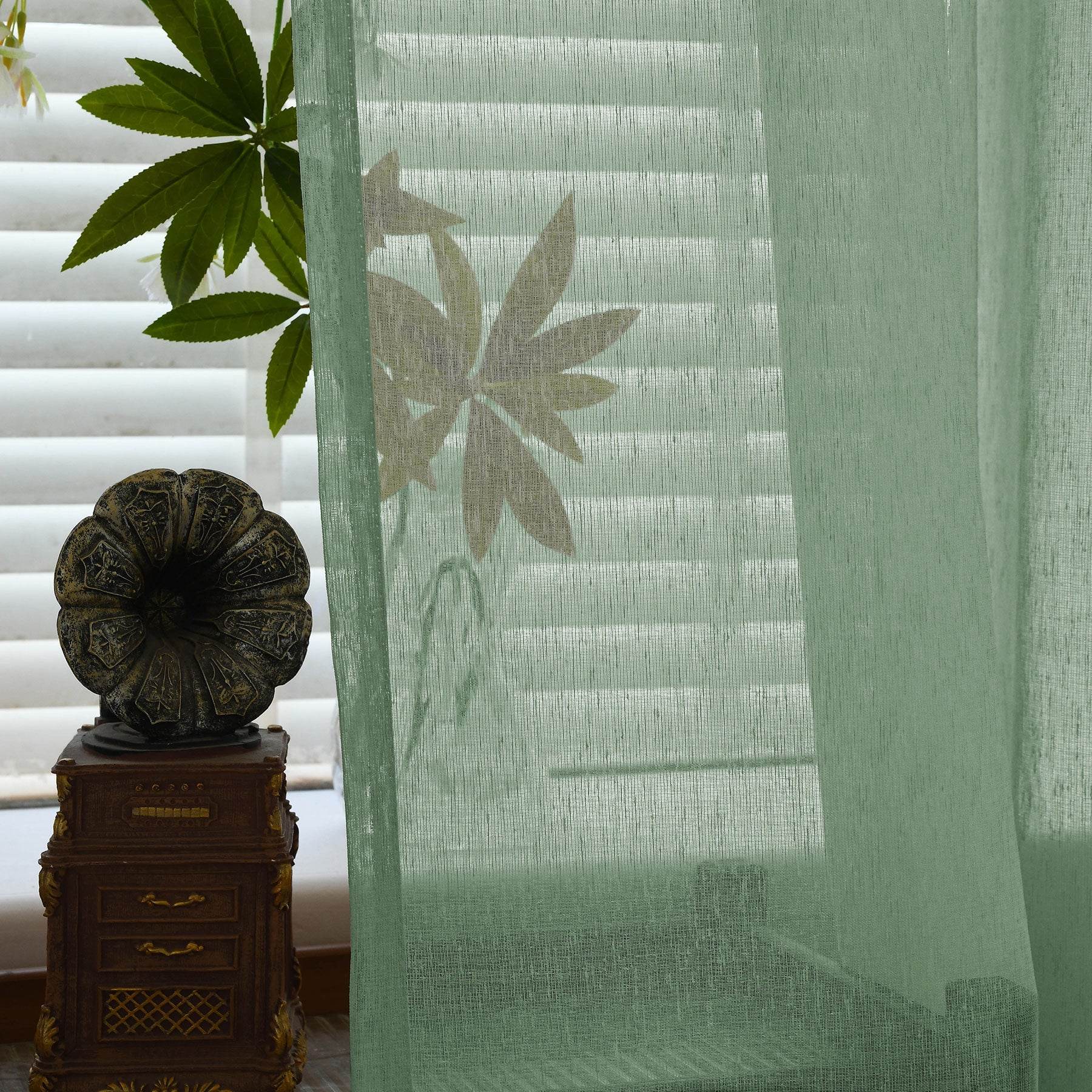 B11 Sheer Vertical Stripe Linen Blend Light Filtering Curtain Grommet - Cololeaf