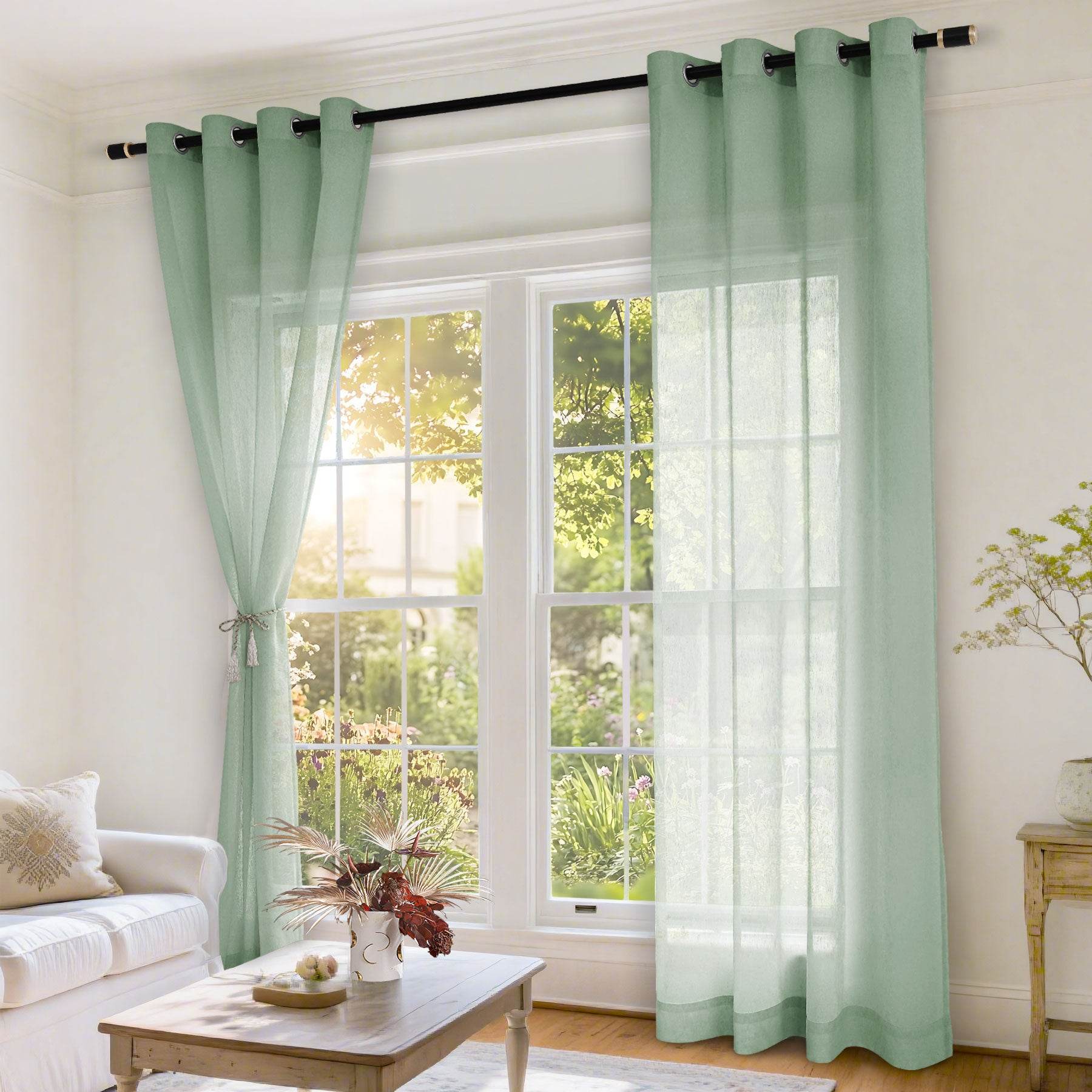 B11 Sheer Vertical Stripe Linen Blend Light Filtering Curtain Grommet - Cololeaf