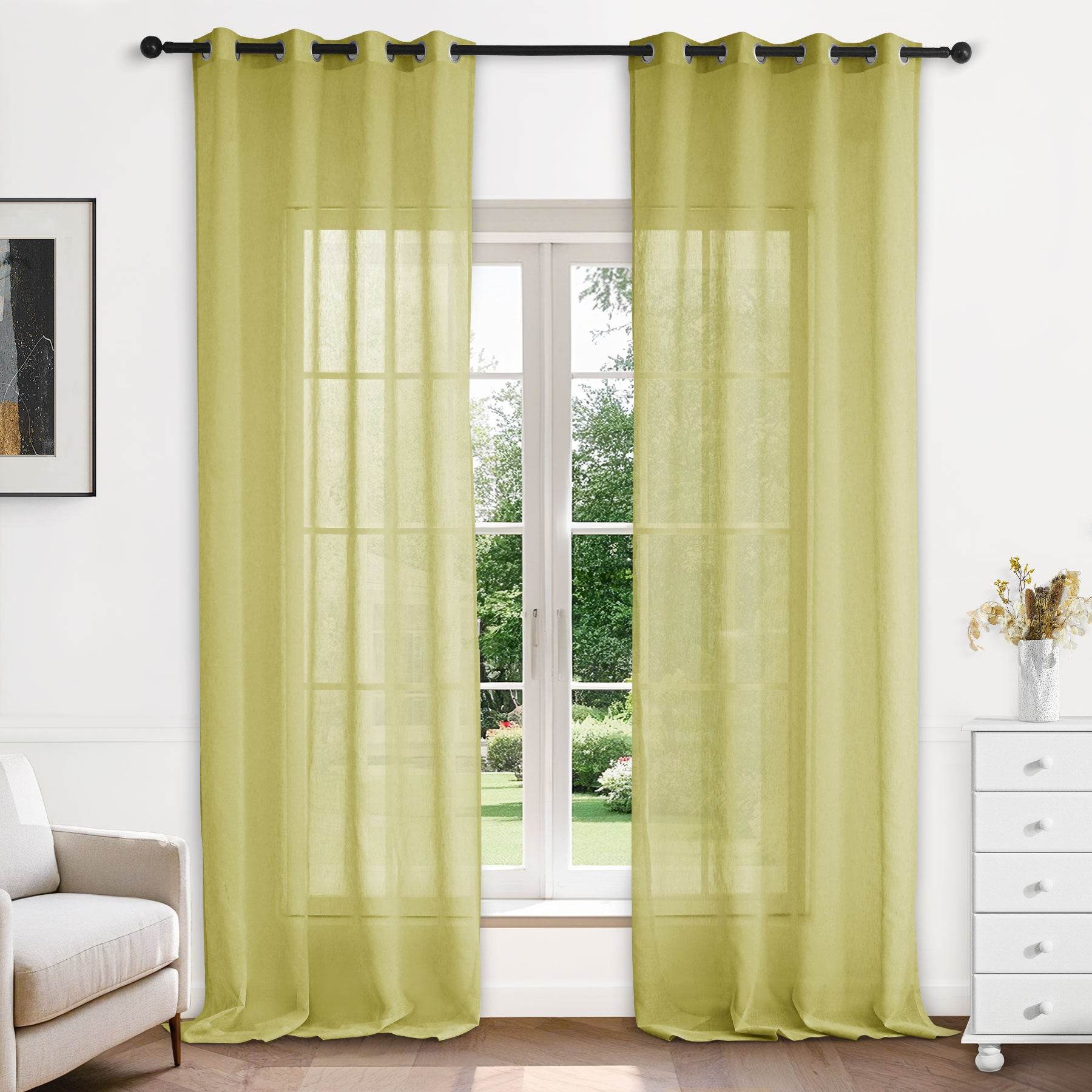 B11 Sheer Vertical Stripe Linen Blend Light Filtering Curtain Grommet - Cololeaf