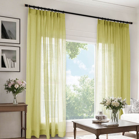 B11 Sheer Vertical Stripe Linen Blend Light Filtering Curtain Pinch Pleat - Cololeaf
