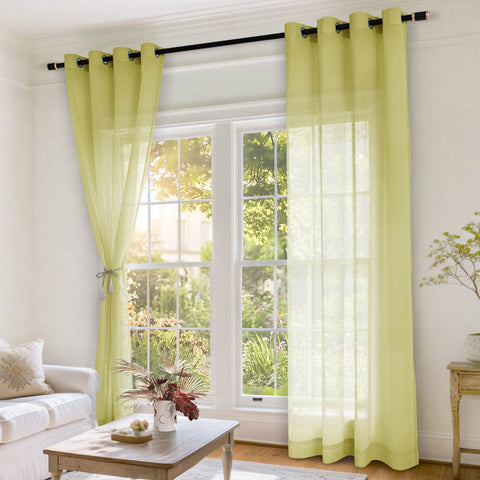 B11 Sheer Vertical Stripe Linen Blend Light Filtering Curtain Grommet - Cololeaf