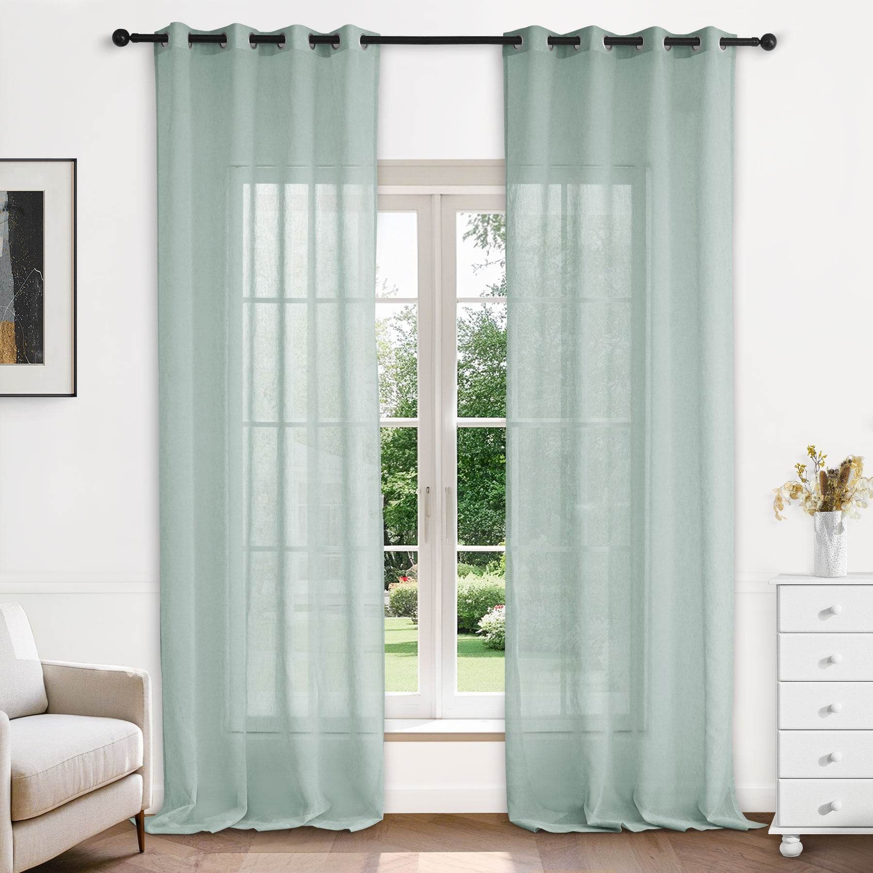 B11 Sheer Vertical Stripe Linen Blend Light Filtering Curtain Grommet - Cololeaf