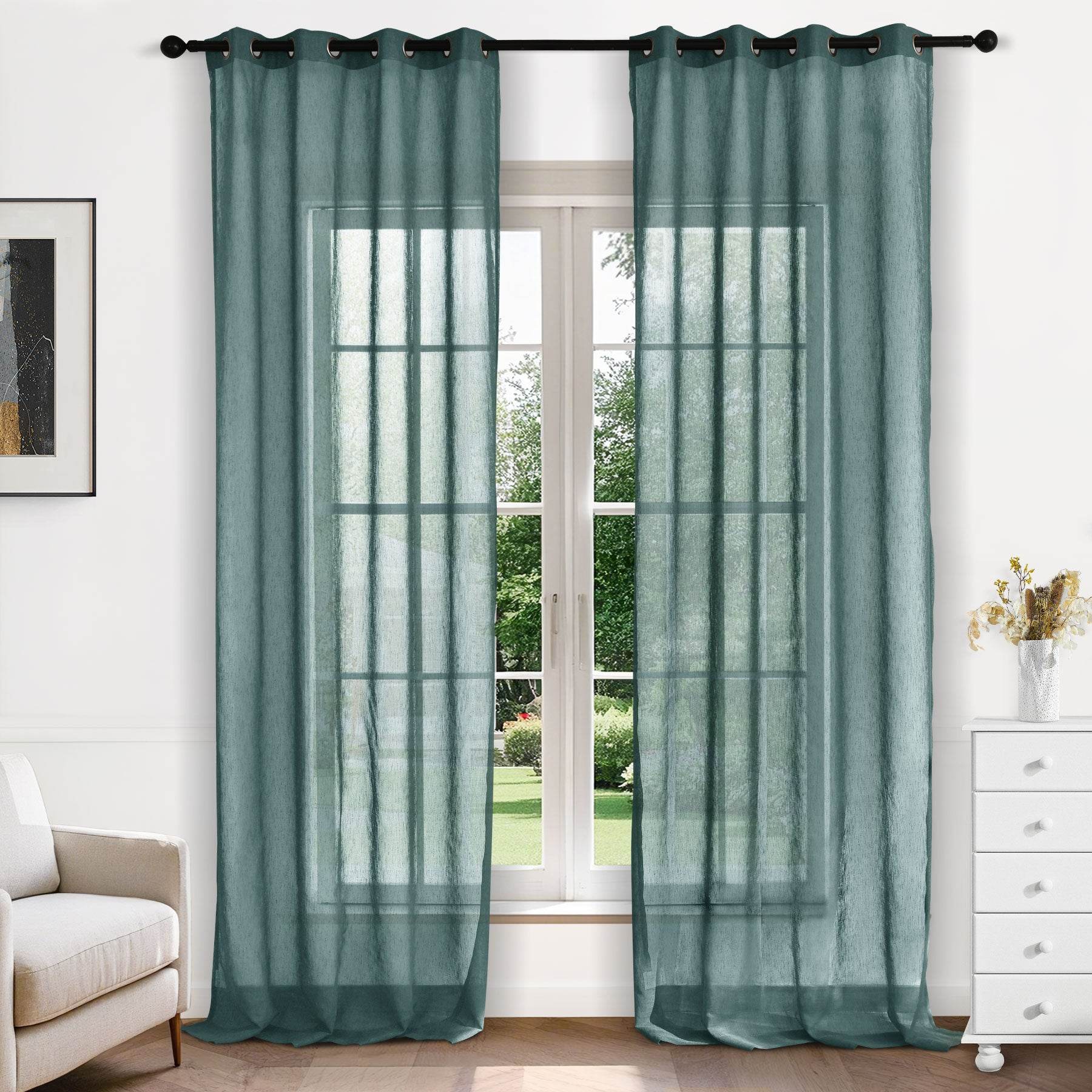 B11 Sheer Vertical Stripe Linen Blend Light Filtering Curtain Grommet - Cololeaf