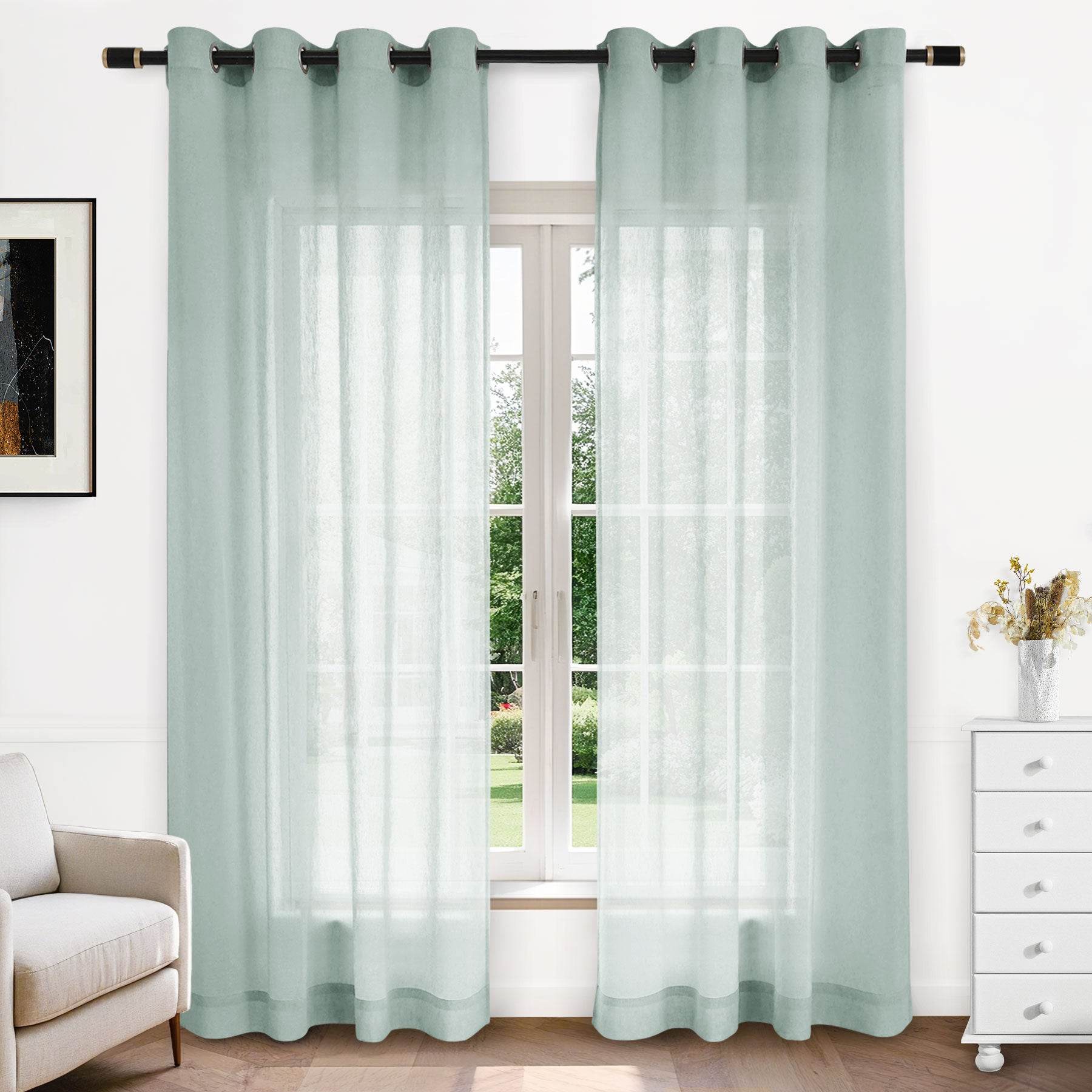 B11 Sheer Vertical Stripe Linen Blend Light Filtering Curtain Grommet - Cololeaf