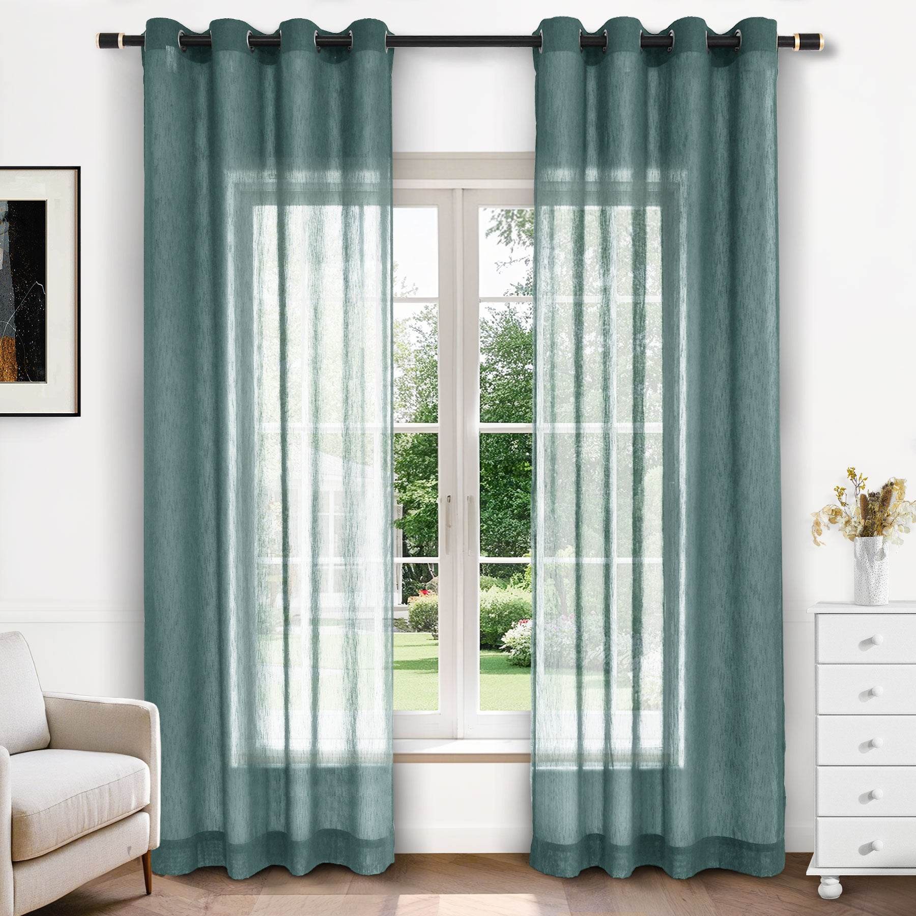 B11 Sheer Vertical Stripe Linen Blend Light Filtering Curtain Grommet - Cololeaf