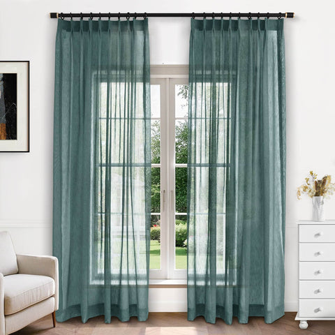 B11 Sheer Vertical Stripe Linen Blend Light Filtering Curtain Pinch Pleat - Cololeaf