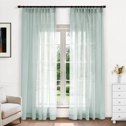 B11 Sheer Vertical Stripe Linen Blend Light Filtering Curtain Pinch Pleat - Cololeaf