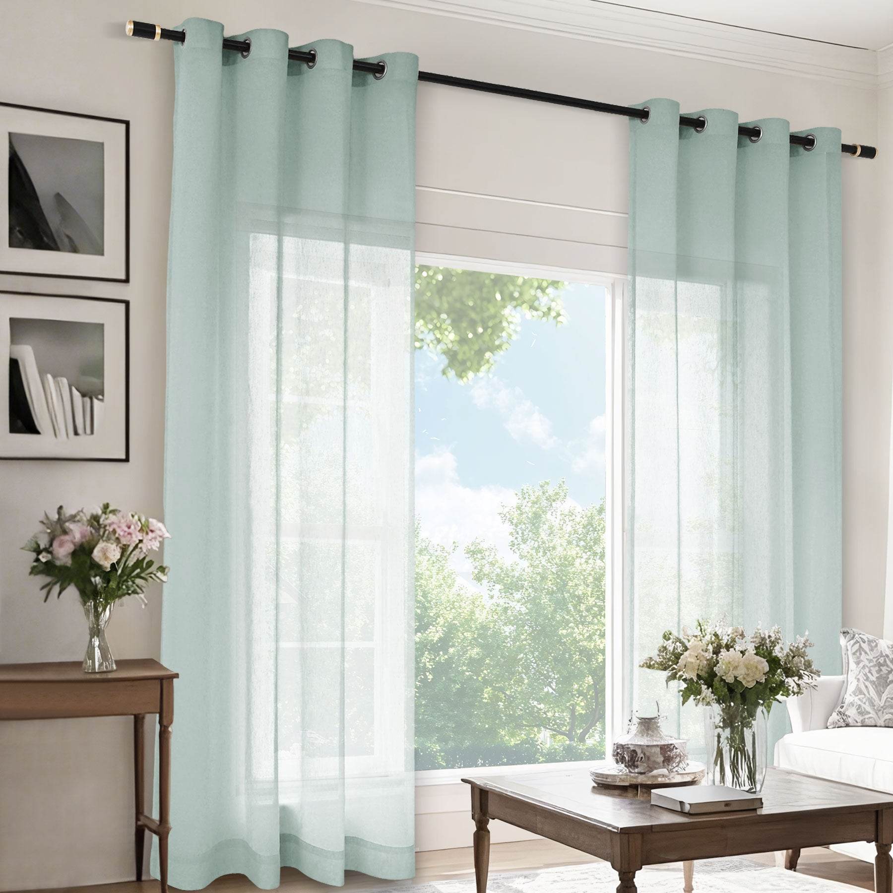 B11 Sheer Vertical Stripe Linen Blend Light Filtering Curtain Grommet - Cololeaf