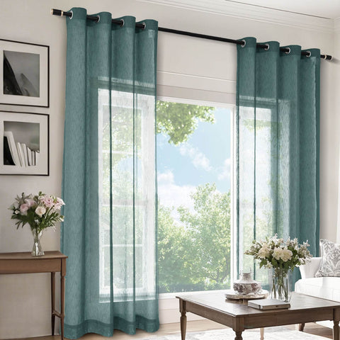 B11 Sheer Vertical Stripe Linen Blend Light Filtering Curtain Grommet - Cololeaf
