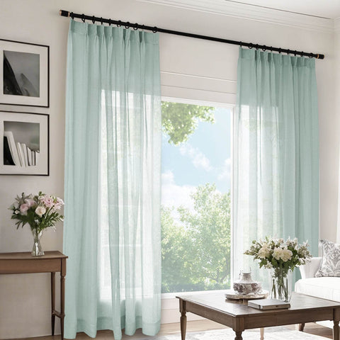 B11 Sheer Vertical Stripe Linen Blend Light Filtering Curtain Pinch Pleat - Cololeaf