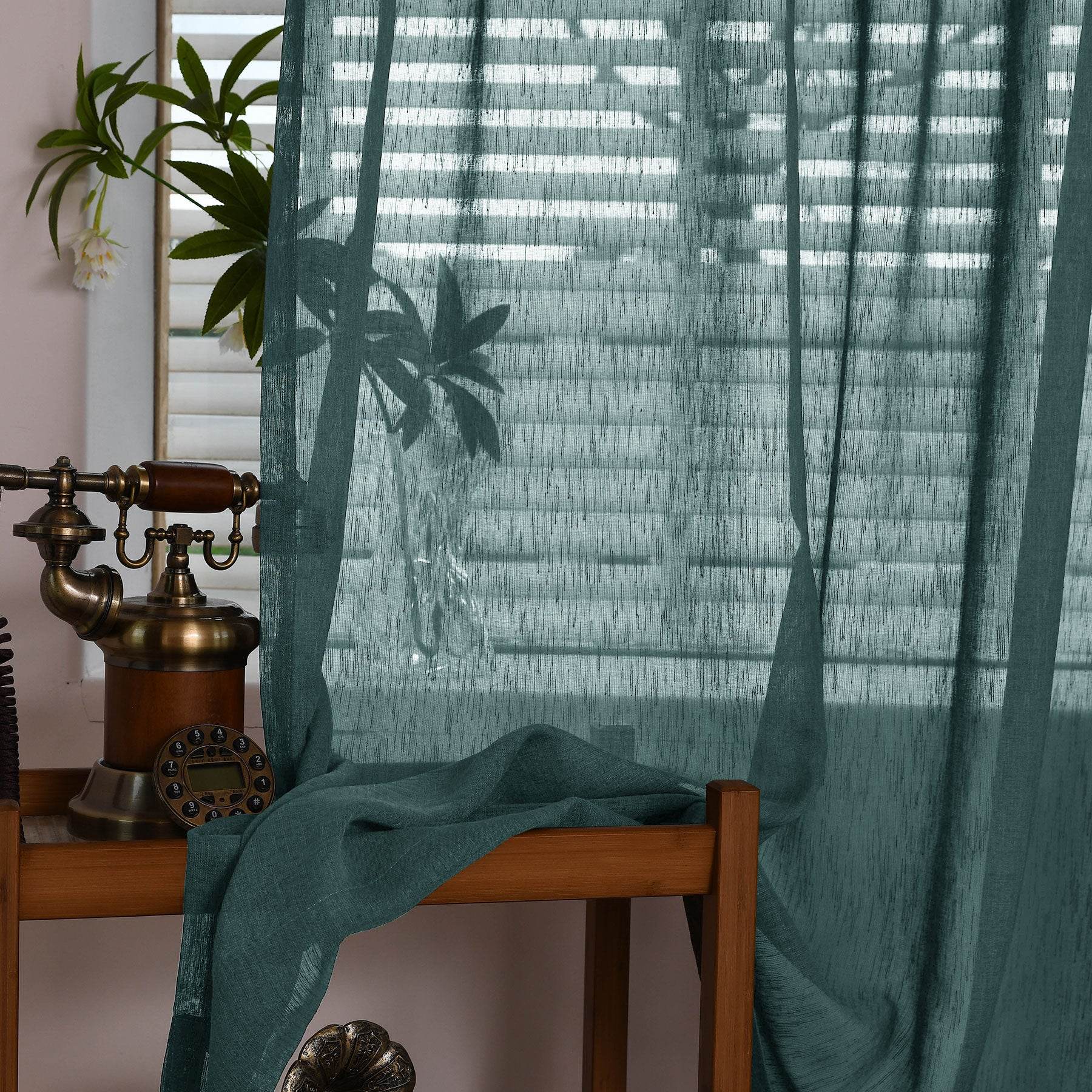 B11 Sheer Vertical Stripe Linen Blend Light Filtering Curtain Grommet - Cololeaf