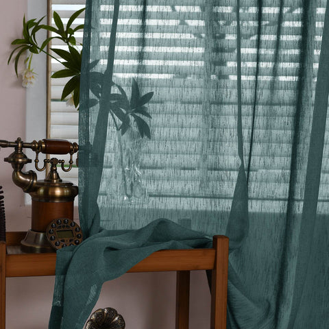 B11 Sheer Vertical Stripe Linen Blend Light Filtering Curtain Grommet - Cololeaf