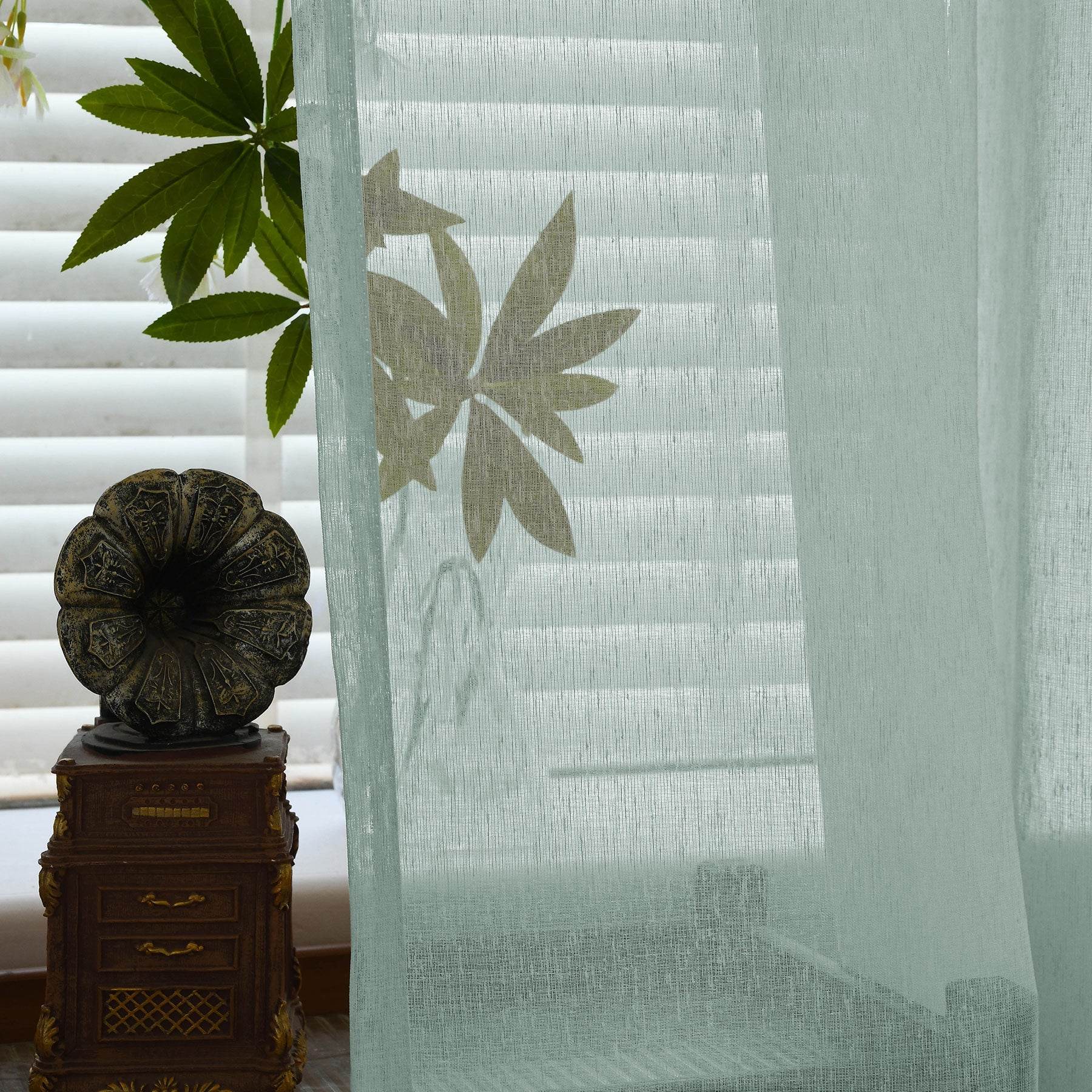 B11 Sheer Vertical Stripe Linen Blend Light Filtering Curtain Grommet - Cololeaf