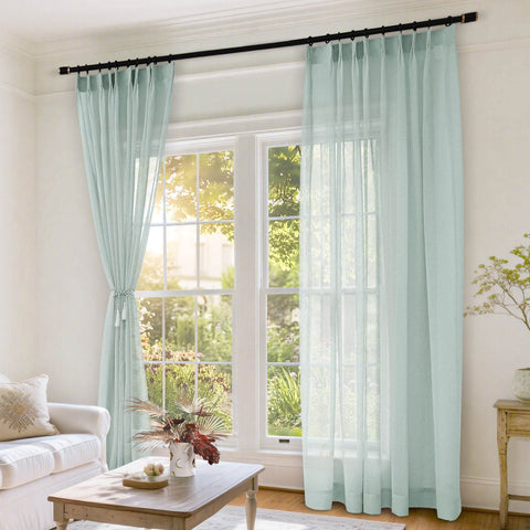 B11 Sheer Vertical Stripe Linen Blend Light Filtering Curtain Pinch Pleat - Cololeaf