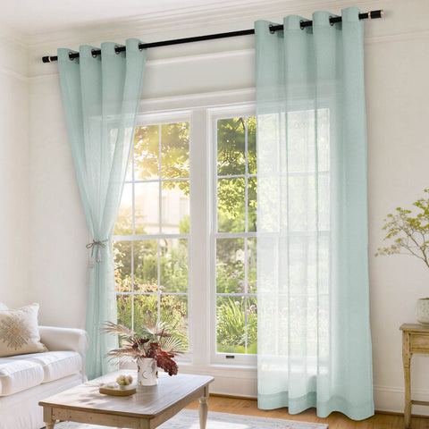 B11 Sheer Vertical Stripe Linen Blend Light Filtering Curtain Grommet - Cololeaf