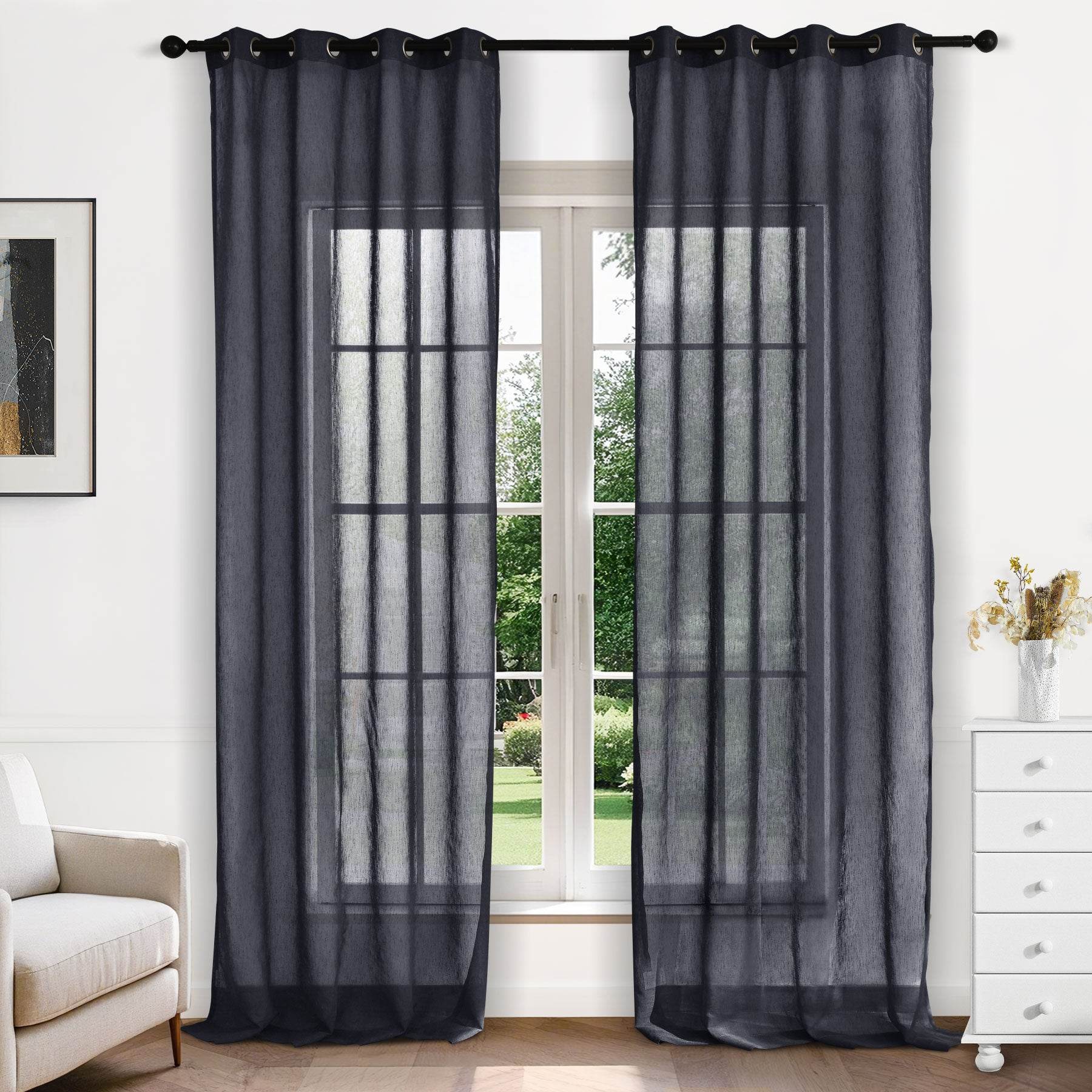 B11 Sheer Vertical Stripe Linen Blend Light Filtering Curtain Grommet - Cololeaf