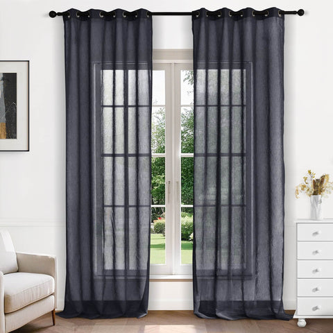 B11 Sheer Vertical Stripe Linen Blend Light Filtering Curtain Grommet - Cololeaf