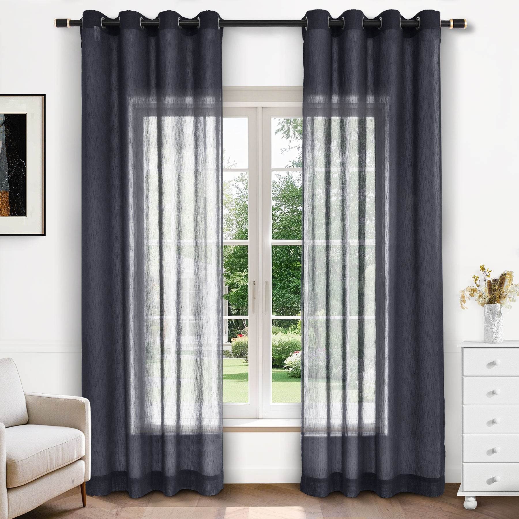 B11 Sheer Vertical Stripe Linen Blend Light Filtering Curtain Grommet - Cololeaf