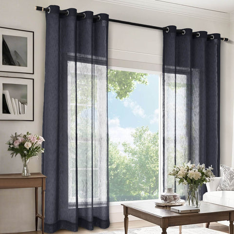 B11 Sheer Vertical Stripe Linen Blend Light Filtering Curtain Grommet - Cololeaf