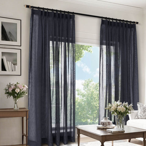 B11 Sheer Vertical Stripe Linen Blend Light Filtering Curtain Pinch Pleat - Cololeaf