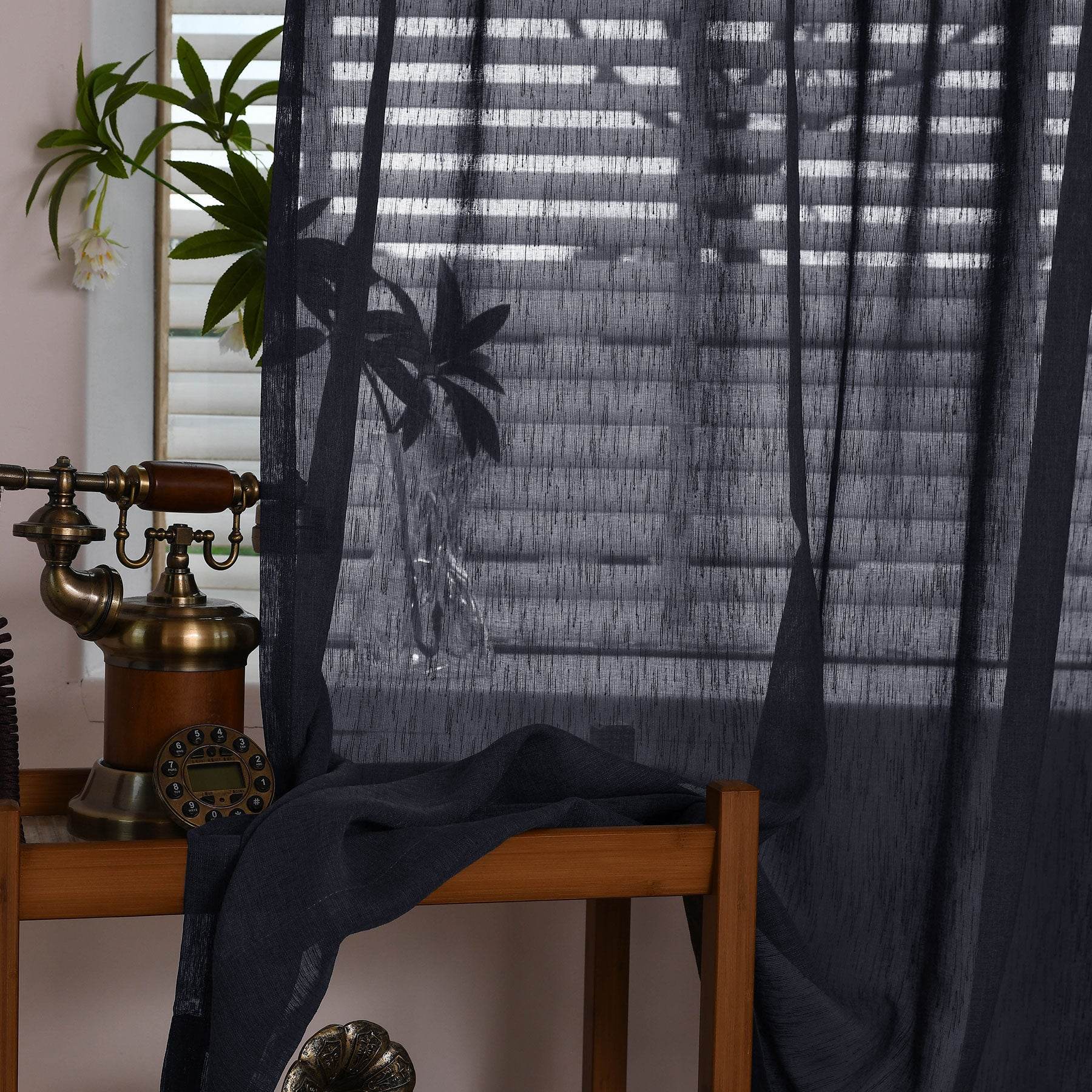 B11 Sheer Vertical Stripe Linen Blend Light Filtering Curtain Grommet - Cololeaf