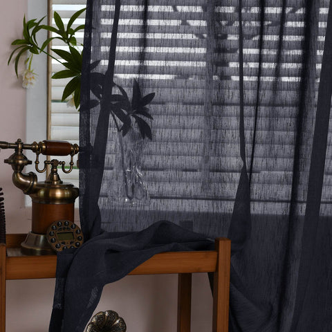 B11 Sheer Vertical Stripe Linen Blend Light Filtering Curtain Grommet - Cololeaf