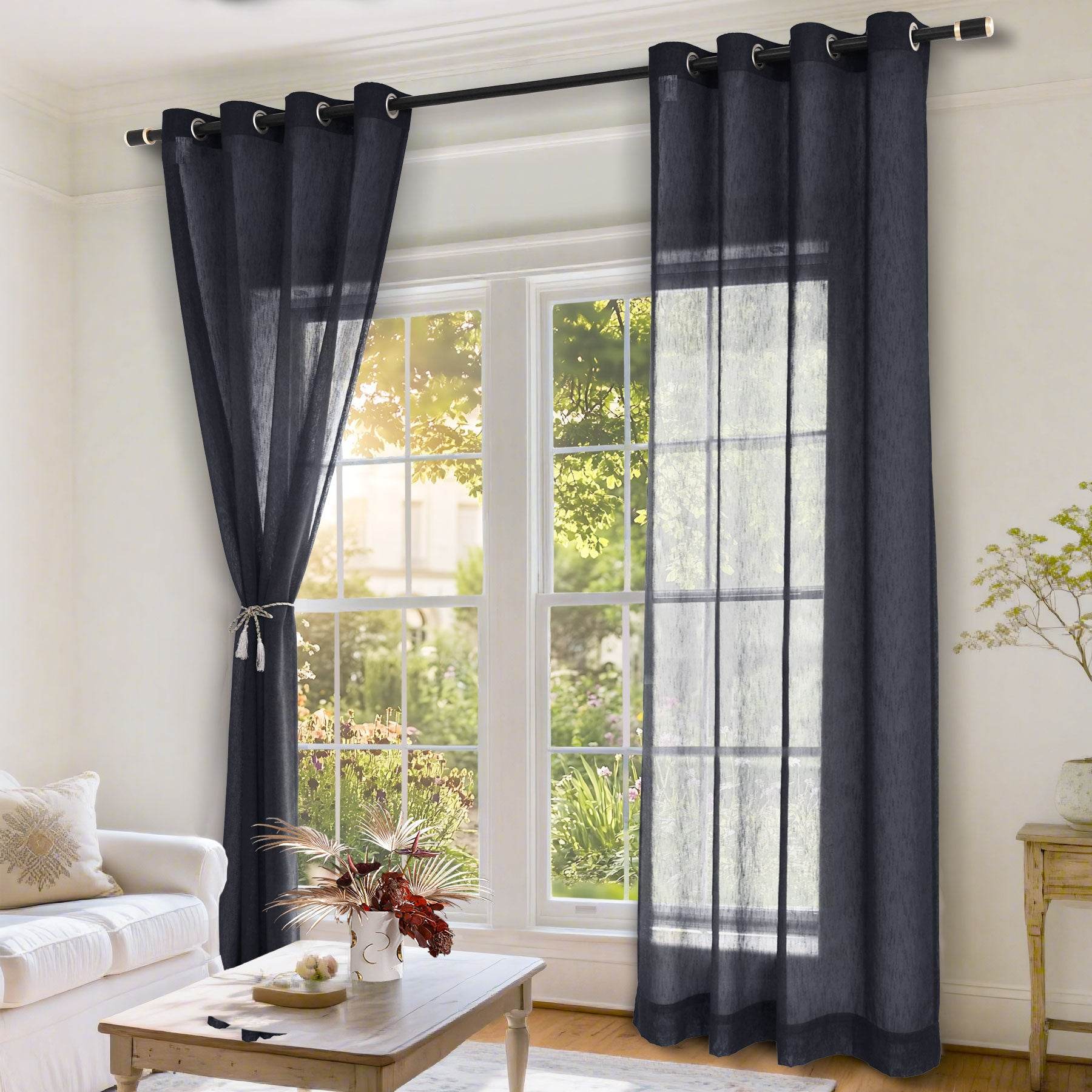B11 Sheer Vertical Stripe Linen Blend Light Filtering Curtain Grommet - Cololeaf