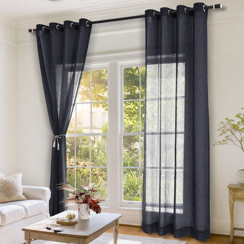 B11 Sheer Vertical Stripe Linen Blend Light Filtering Curtain Grommet - Cololeaf