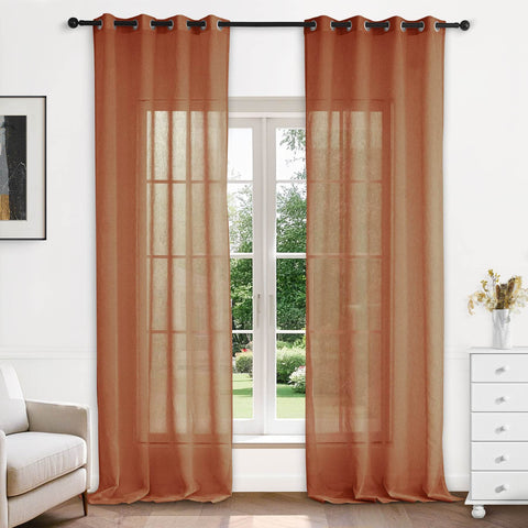 B11 Sheer Vertical Stripe Linen Blend Light Filtering Curtain Grommet - Cololeaf