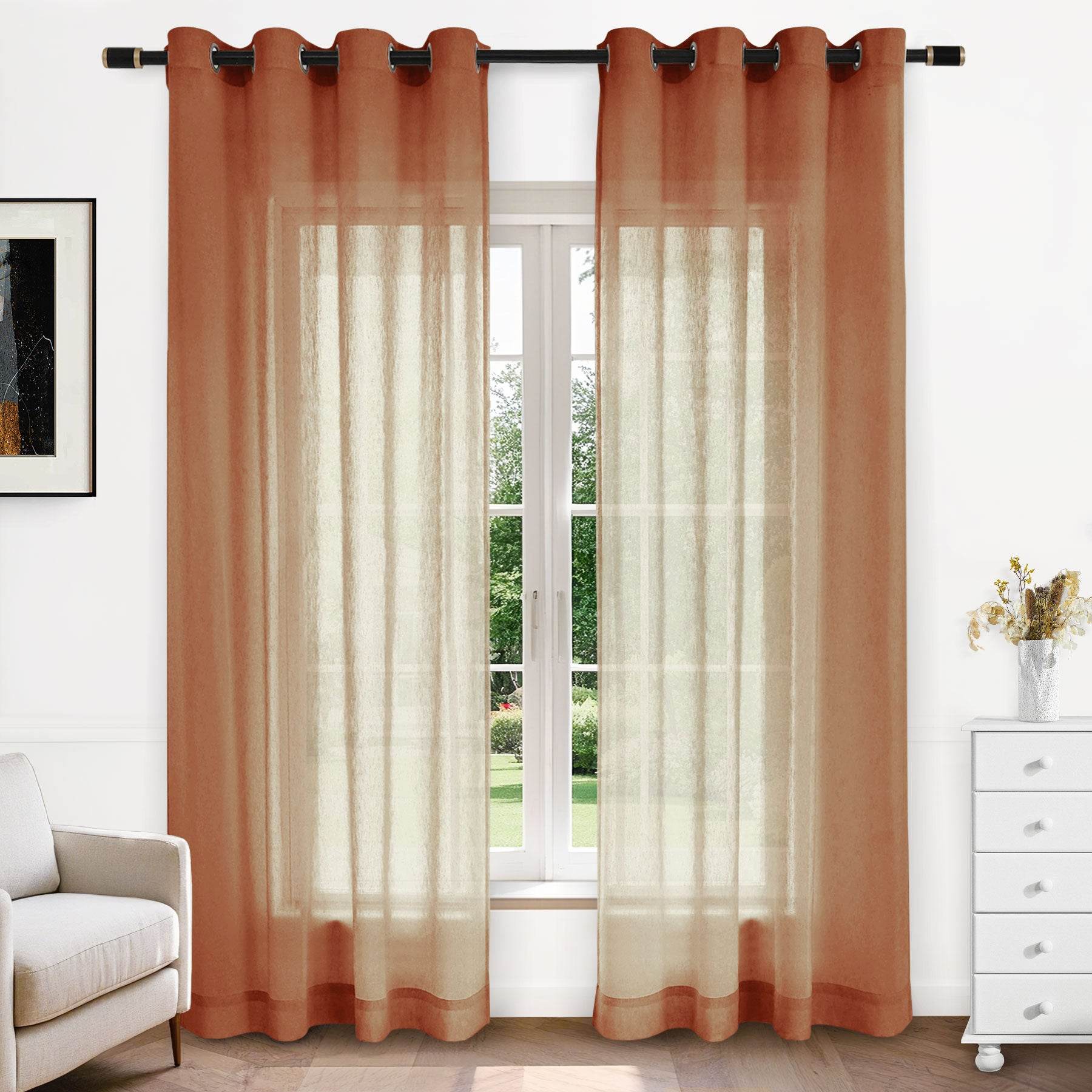 B11 Sheer Vertical Stripe Linen Blend Light Filtering Curtain Grommet - Cololeaf